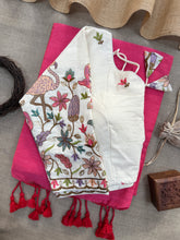 Gajri Handloom Cotton Saree With Embrodery Work Redy Made Blouse